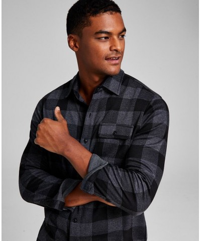 Men's Heavyweight Plaid Long-Sleeve Button-Up Shirt Gray $21.19 Shirts