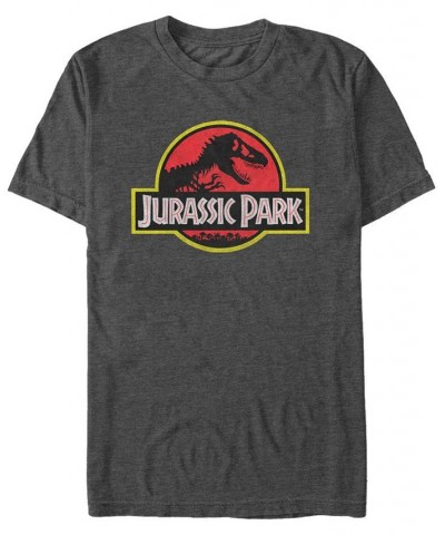 Jurassic Park Men's Classic Distressed Logo Short Sleeve T-Shirt Gray $17.15 T-Shirts