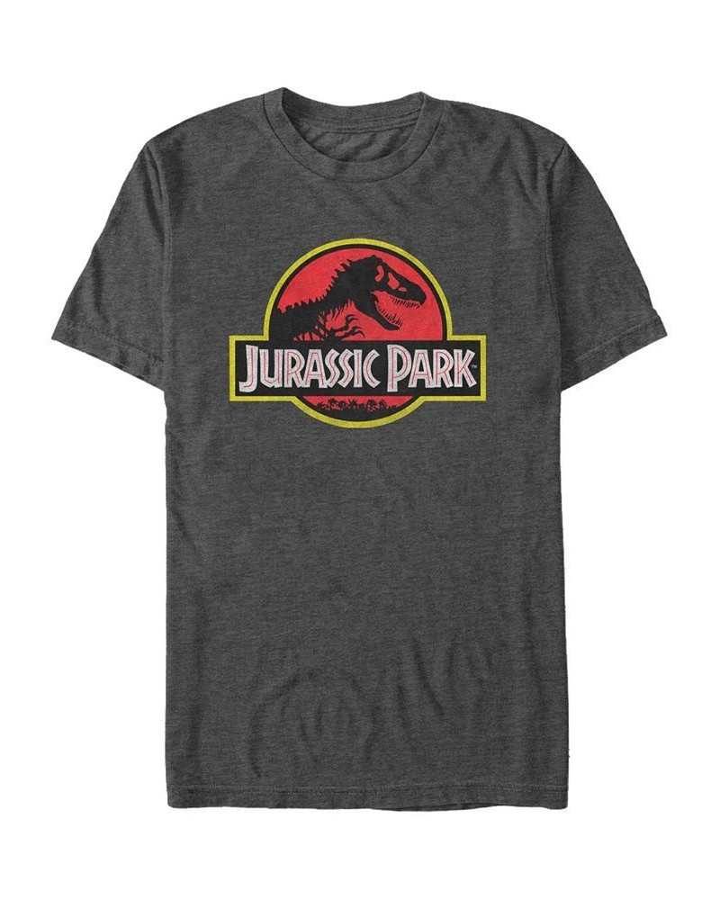 Jurassic Park Men's Classic Distressed Logo Short Sleeve T-Shirt Gray $17.15 T-Shirts