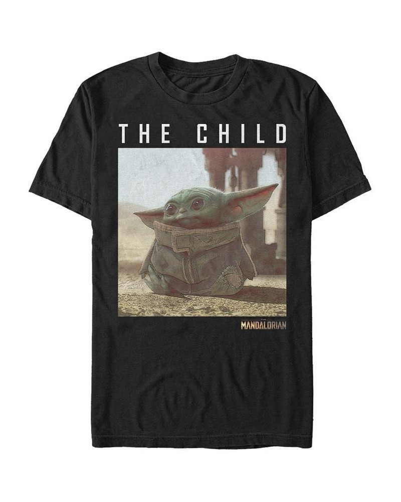 Men's Star Wars The Mandalorian The Child Long Ears Photo Short Sleeve T-shirt Black $15.75 T-Shirts