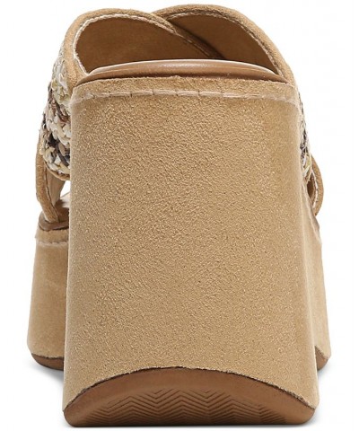 Women's Nessa Slip-On Criss Cross Band Platform Wedge Sandals Tan/Beige $47.96 Shoes