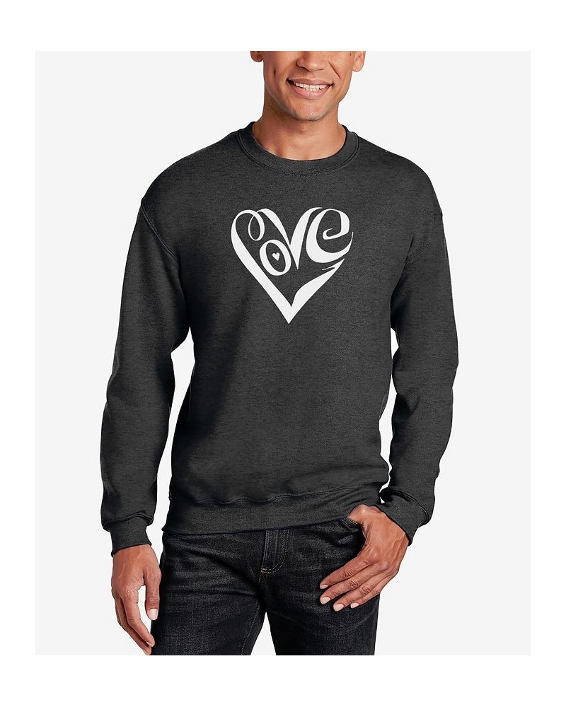 Men's Word Art Script Love Heart Crewneck Sweatshirt Gray $29.49 Sweatshirt