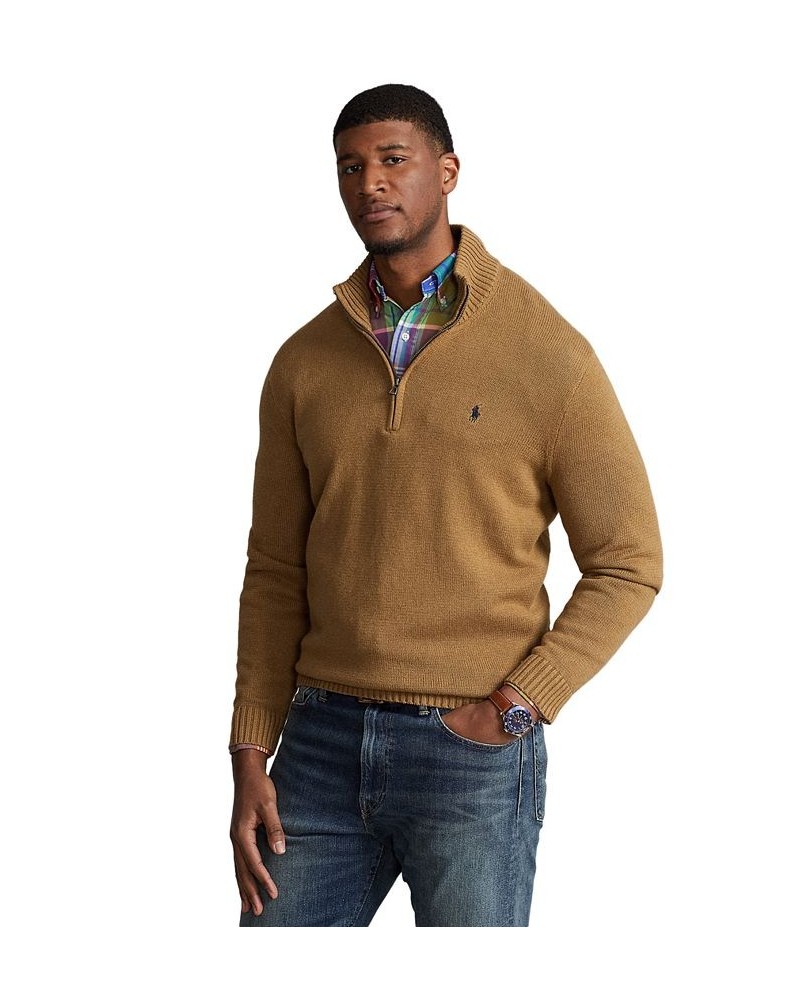 Men's Big & Tall Cotton Quarter-Zip Sweater Tan/Beige $43.47 Sweaters